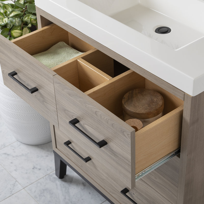Foundstone™ Nyle 31.06'' Freestanding Single Bathroom Vanity with Solid Surface Vanity Top